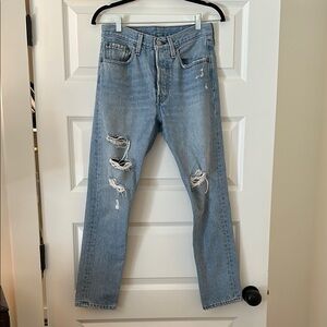 Levi's Women's Distressed Straight Leg Blue Jeans